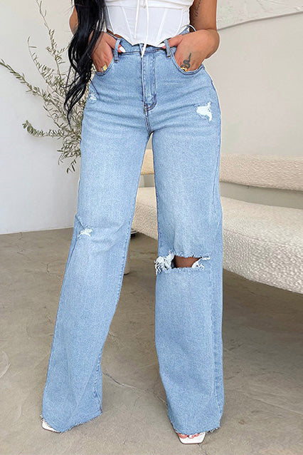 High Waist Light Washed Ripped Jeans Lavish Daily