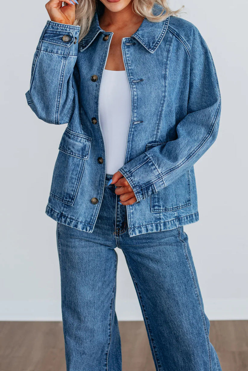 Single-Breasted Denim Jacket Lavish Daily