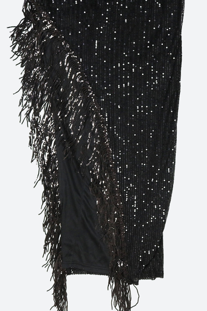 Halter Tassel Fringe Sequin Maxi Dress Lavish Daily