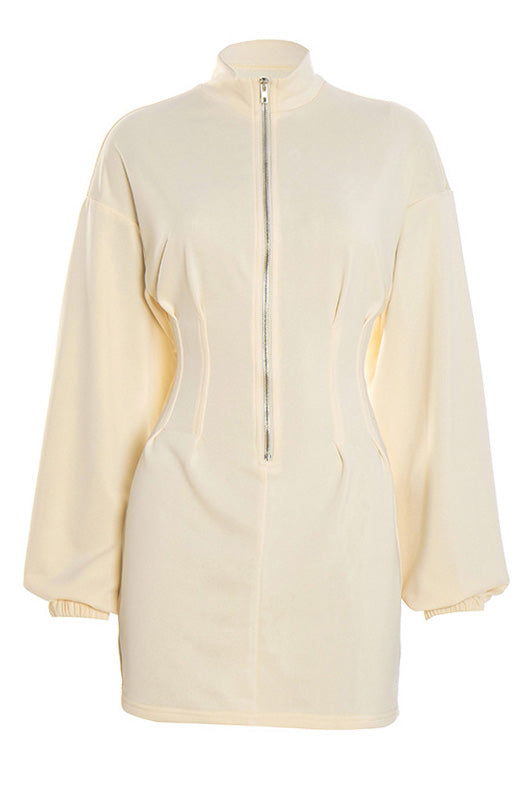 Long Sleeve Zip-Up Stand Collar Sweatshirt Dress Lavish Daily