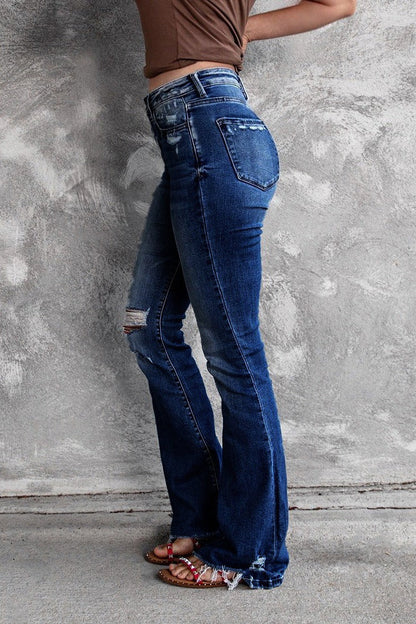 High Waist Distressed Raw Hem Flare Jeans Lavish Daily