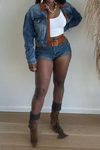 Retro Stretch Denim Colorblock Set Lavish Daily