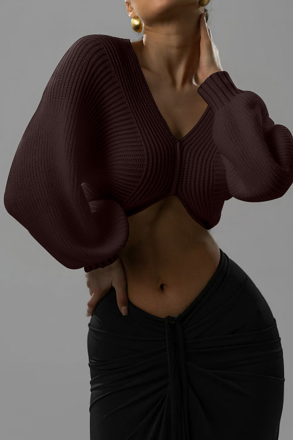 Knit V-Neck Long-Sleeve Top Lavish Daily