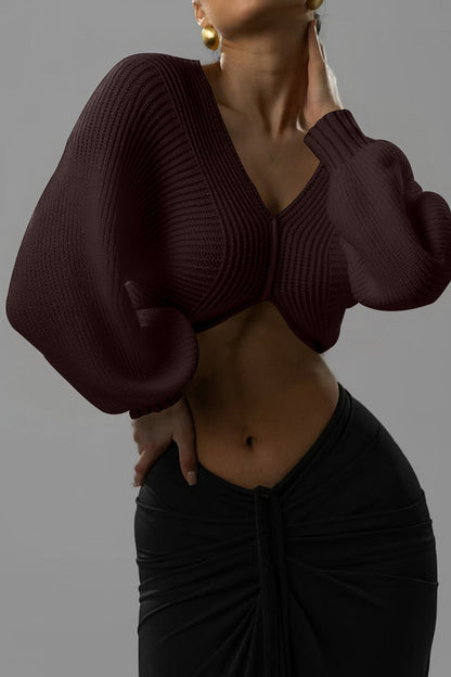 Knit V-Neck Long-Sleeve Top Lavish Daily