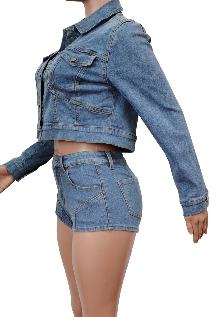 Stretchy Shorts & Denim Top Set Lavish Daily