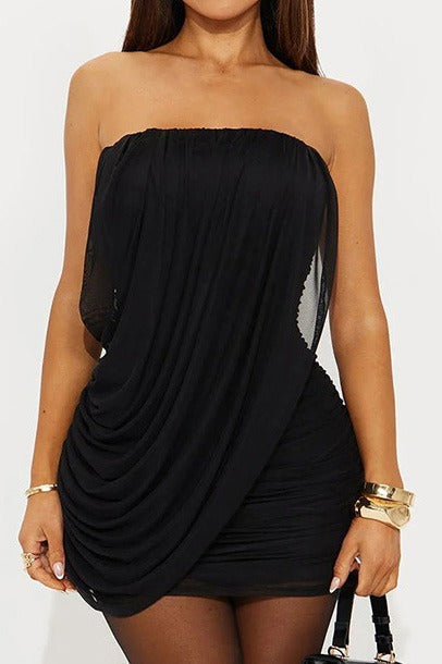Strapless Draped Ruched Mini Dress LavishDaily