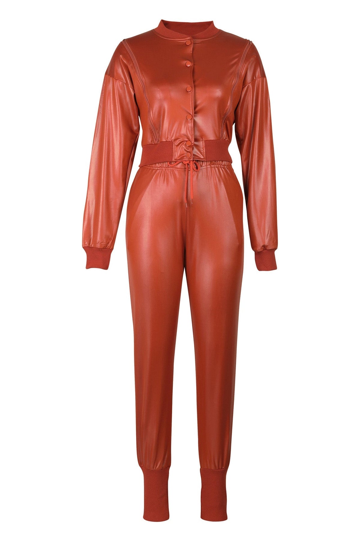 2-Piece Cutout Faux-Leather Bomber & Jogger Set Lavish Daily