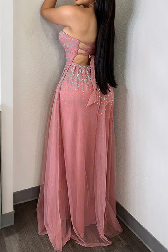 Strapless Hot Drilling Backless Lace-Up Gown Lavish Daily