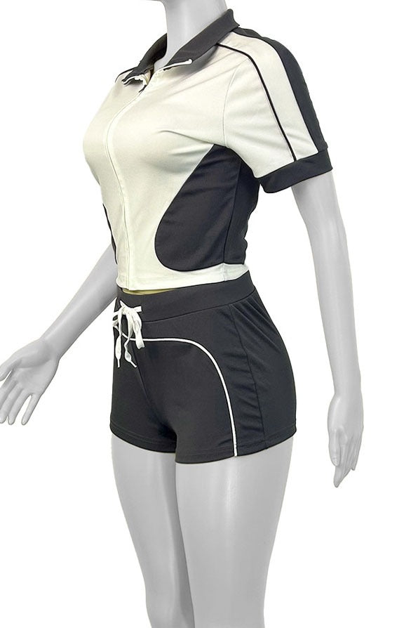 Long Sleeve Zipper Bodycon Shorts Tracksuit Sets Lavish Daily