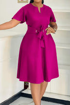 Plus Size Tie-Up Short Sleeve Dress Lavish Daily