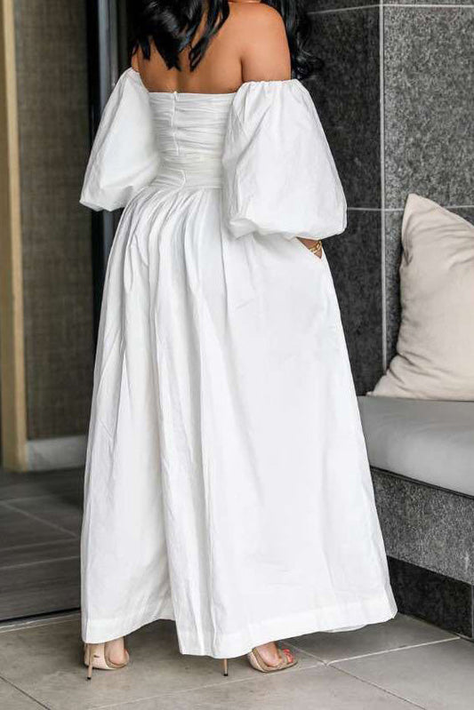Off-Shoulder Puff Sleeve Wide Leg Jumpsuit Lavish Daily