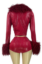 Fur Collar & Cuff Metallic Top and Shorts Set Lavish Daily
