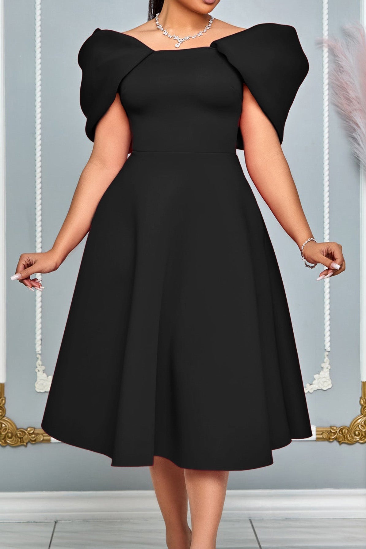 Off-Shoulder Ruffle Fit & Flare Midi Dress Lavish Daily