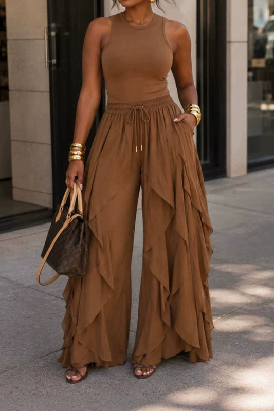 Layered Drape Wide Leg Pant Lavish Daily