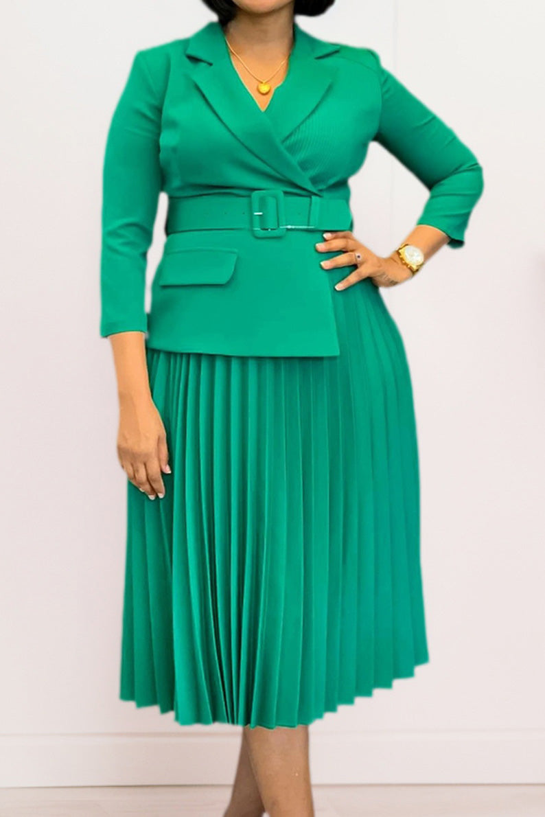 Elegant Blazer Collar Pleated Dress Lavish Daily