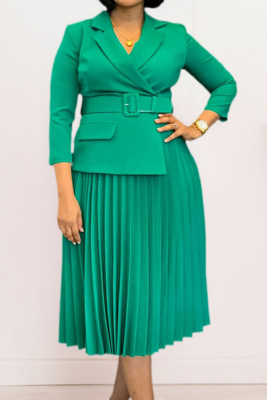 Elegant Blazer Collar Pleated Dress Lavish Daily