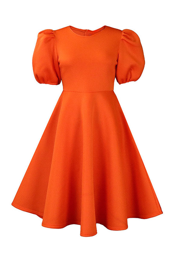 Round Neck Sleeve Slim Waist Swing A-Line Dress Lavish Daily