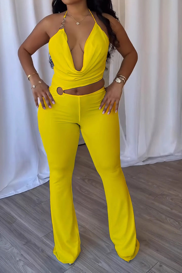 Elegant Ring Cutout Halter Tie Jumpsuit Lavish Daily