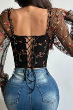 Sheer Mesh Embroidered Boned Corset Top Lavish Daily