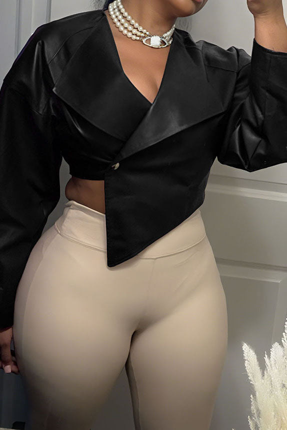 Faux Leather Notched Lapel Jacket Lavish Daily