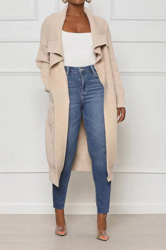 Solid Color Long Knit Cardigans Lavish Daily