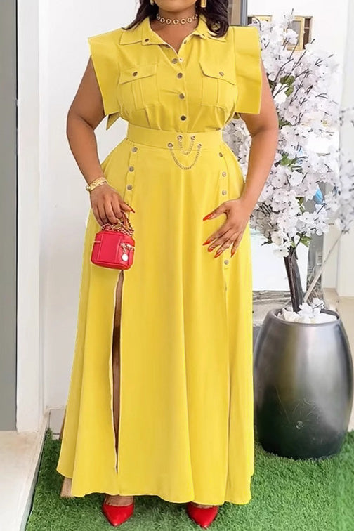 Solid Color Sleeveless Workwear Slit Dress Set Lavish Daily