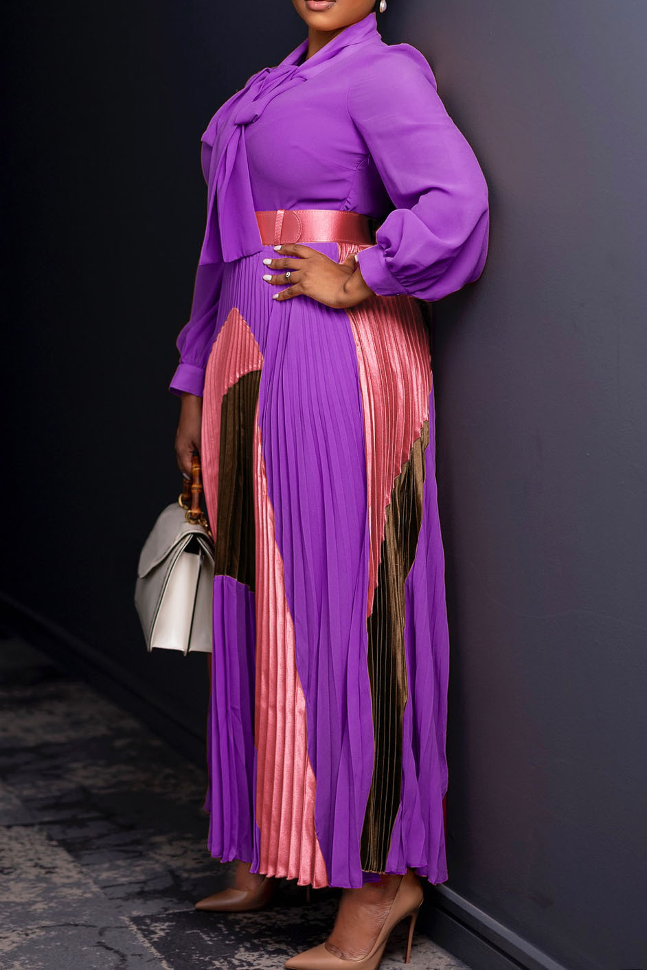 Long-Sleeved Top Elegant Pleated Dress Lavish Daily