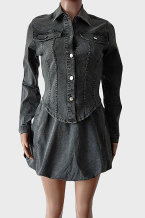 Denim Pleated Mini Skirt Sets Lavish Daily