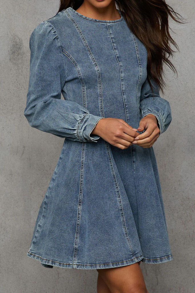 Denim Fit And Flare Mini Dress Lavish Daily