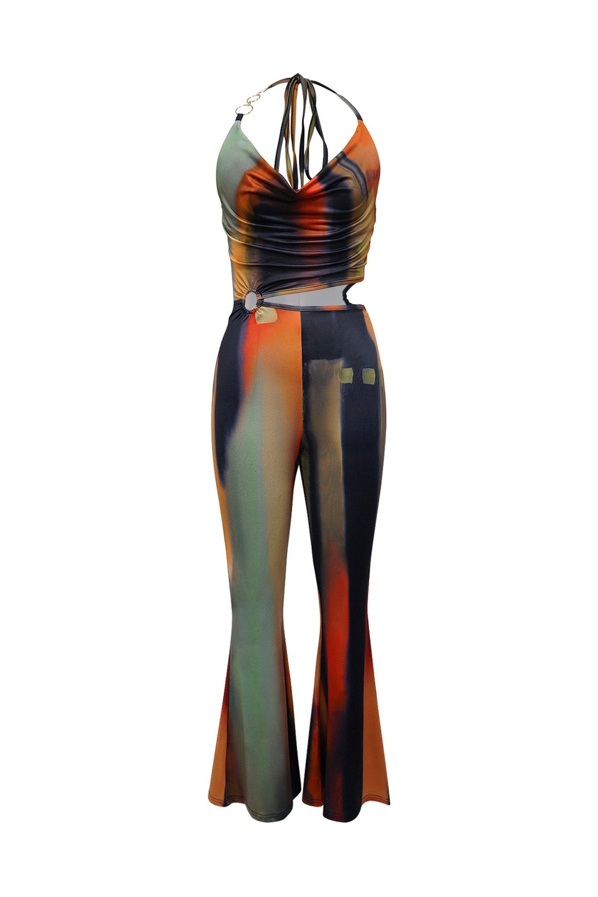 Cowl Neck Cutout Flared Jumpsuit Lavish Daily