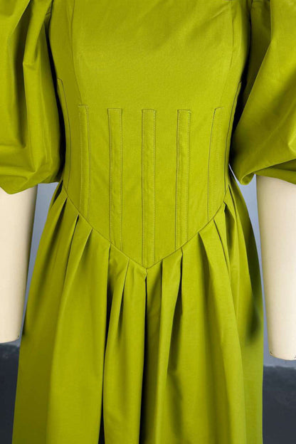Puff Sleeve Corset Midi Dress Lavish Daily