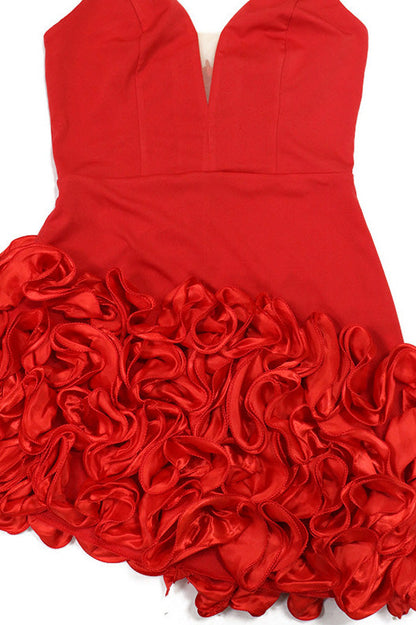 Plunging 3D Ruffle Asymmetrical Mini Dress Lavish Daily