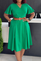 V-Neck Flare Sleeve Casual A-Line Dress Lavish Daily