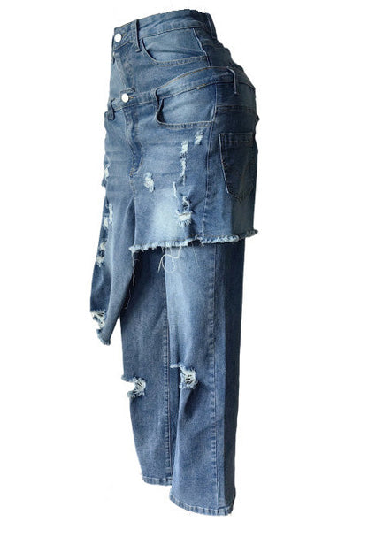 Double Layer Statement Distressed Jeans Lavish Daily
