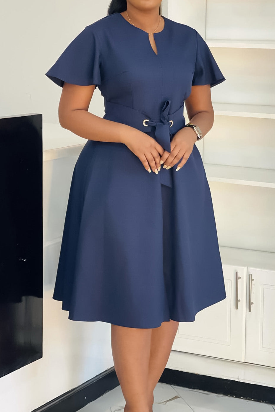 Plus Size Tie-Up Short Sleeve Dress Lavish Daily