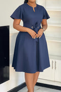 Plus Size Tie-Up Short Sleeve Dress Lavish Daily
