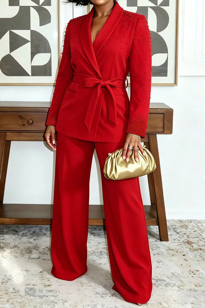 Pearl Embellished Wrap Suit Set Lavish Daily