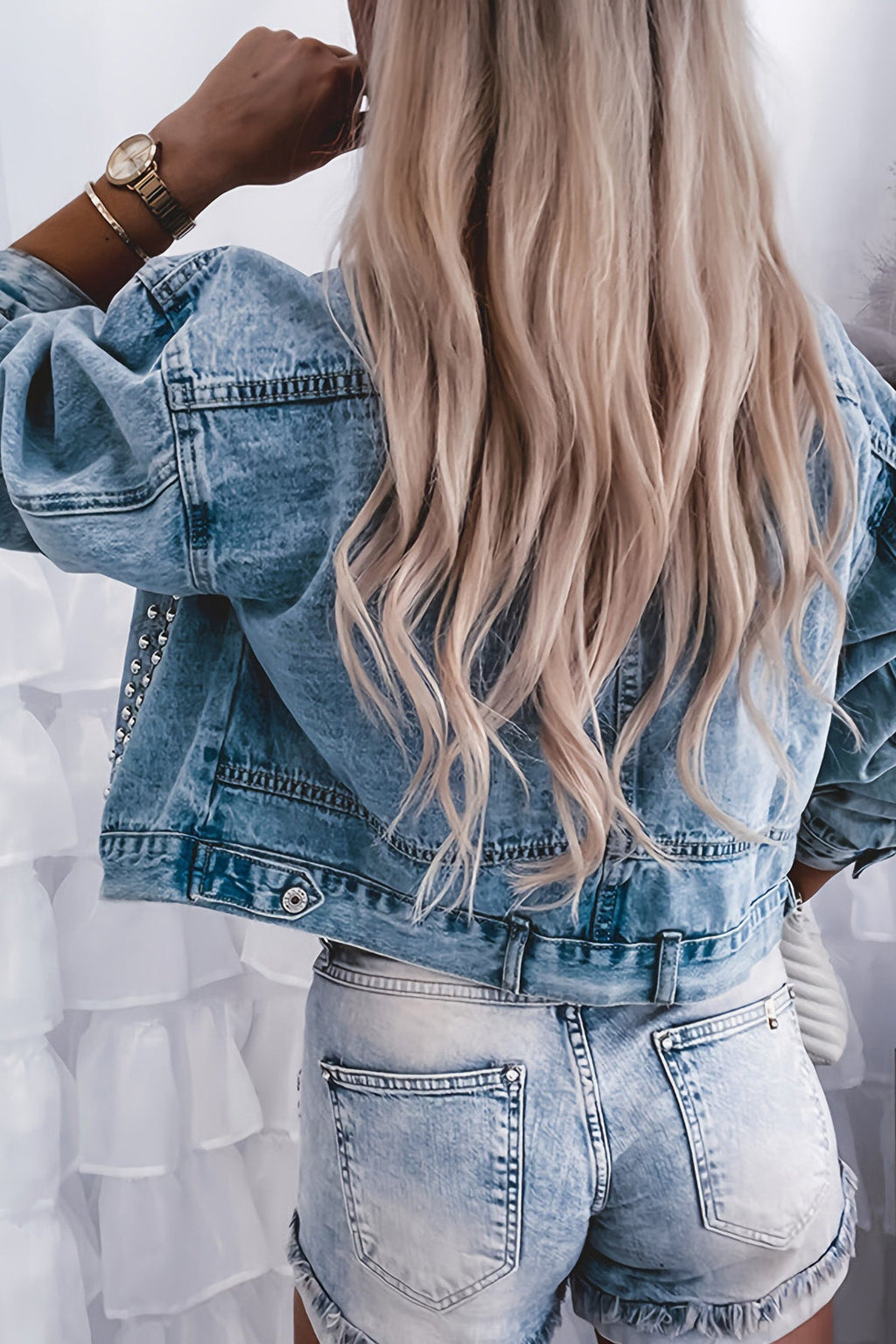 Rivet Studded Denim Jacket Lavish Daily