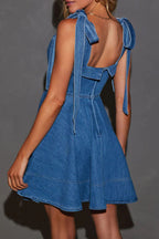 Square Neck Tie Shoulder Denim Dress Lavish Daily