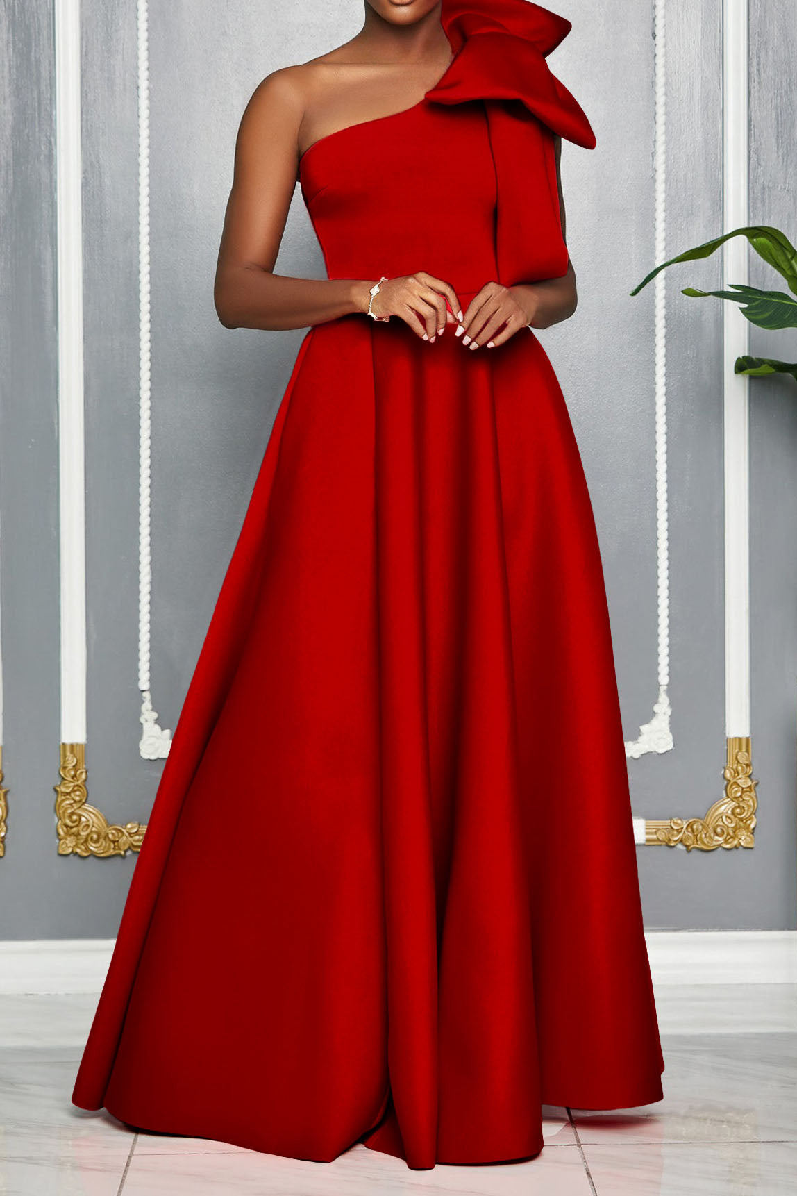 Single Shoulder Bow Detail Maxi Dress Lavish Daily