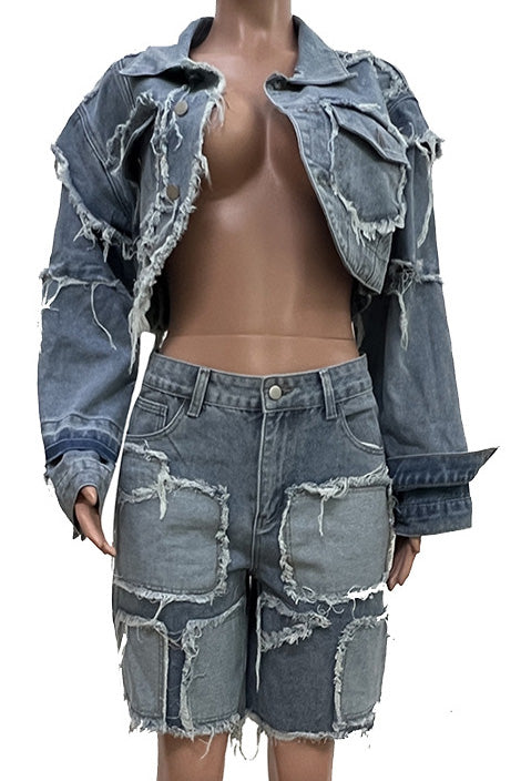 Vintage Washed Patchwork Denim Set Lavish Daily