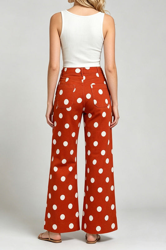 Polka Dot High Rise Wide Leg Jeans Lavish Daily