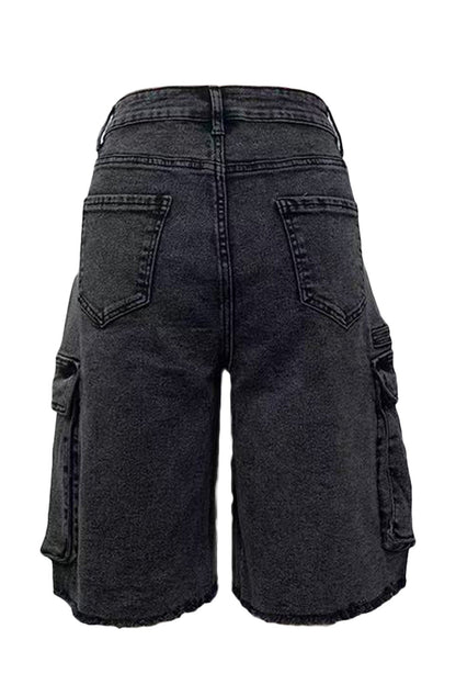 Vintage Wash Raw Hem Denim Cargo Jorts Lavish Daily