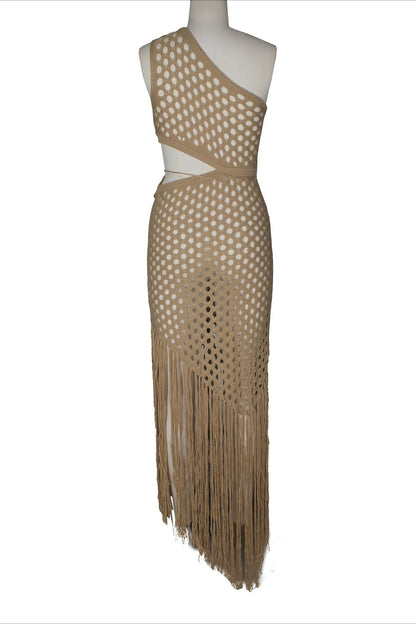 One-Shoulder Crochet Cutout Maxi Dress Lavish Daily
