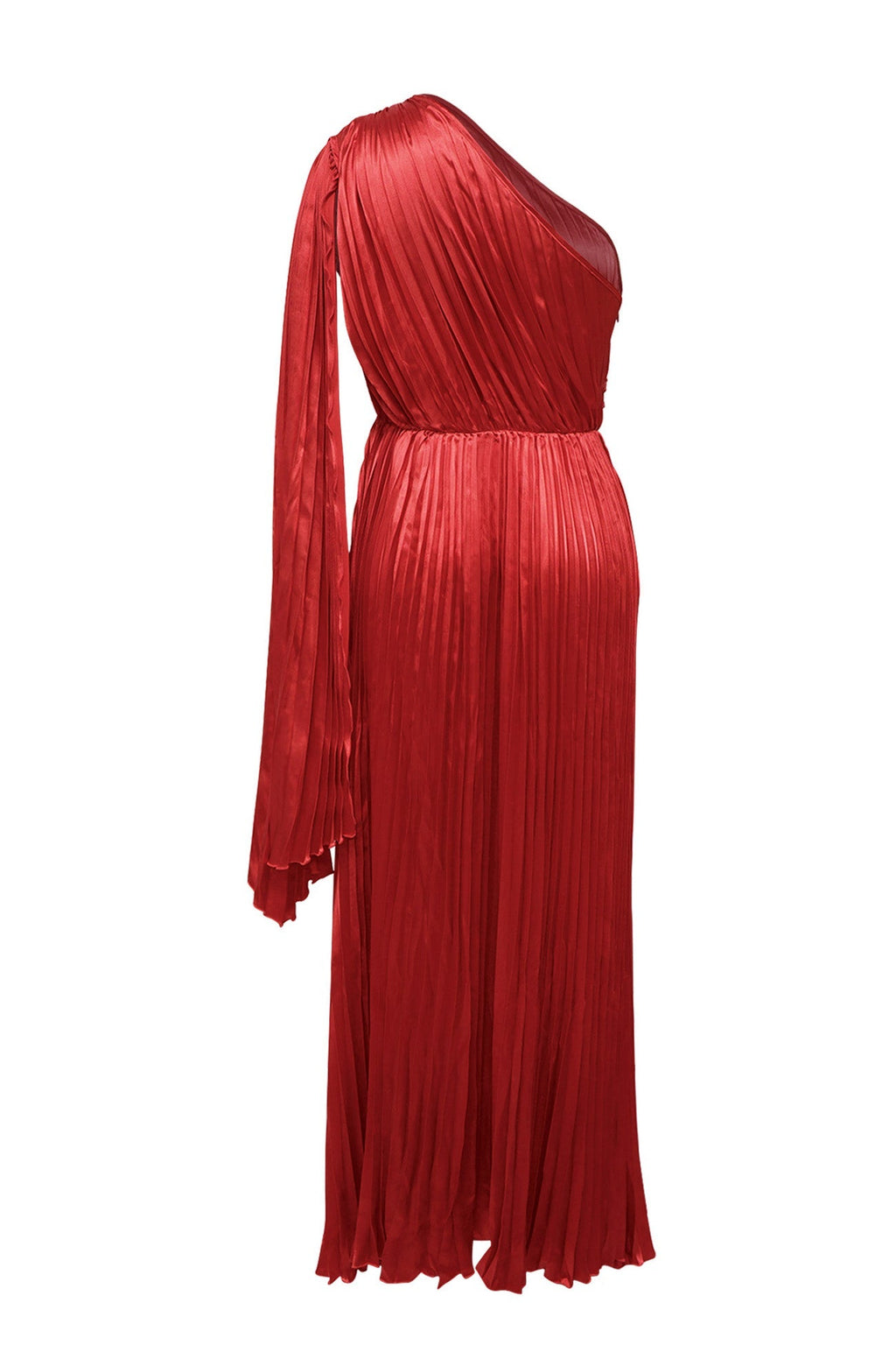 Red One-Shoulder Pleated Maxi Dress Lavish Daily
