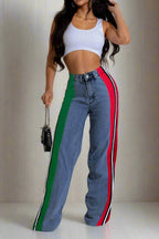 Wide Jeans with Wide Contrast Side Lines Lavish Daily