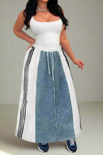 Wide Denim Skirts with Wide Contrast Side Lines Lavish Daily