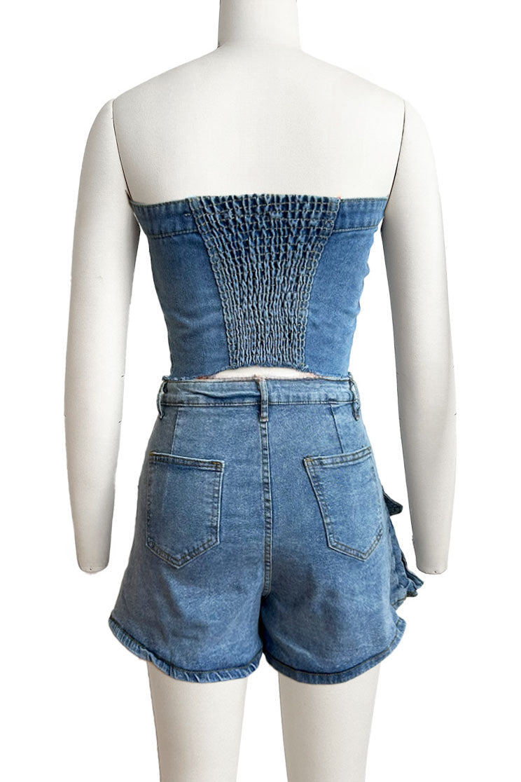 Strapless Denim Shorts Set Lavish Daily