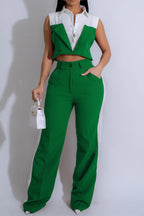 Patchwork Button Tie Back Top And Trousers Set Lavish Daily