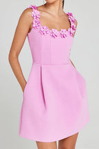 Square Collar Flower Bandage Mini Dress Lavish Daily